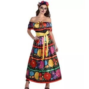Sugar Skull Beauty Women's Costume for Adults XL Day of the Dead Halloween Boho